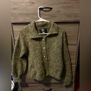VINTAGE PC knitwear women’s marled cropped button up sweater
